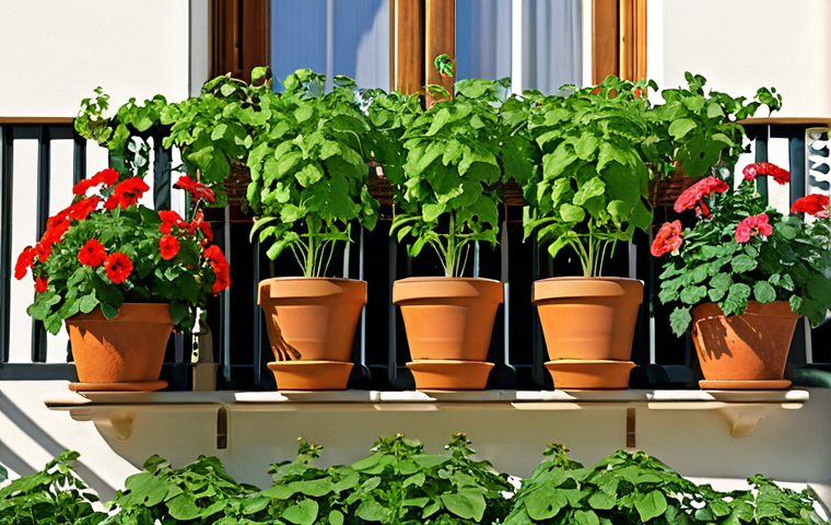 **

"A charming Italian balcony garden overflowing with potted herbs and flowers.  Tomato plants climb a trellis, basil grows in terracotta pots, and colorful geraniums cascade over the edge.  The scene is bathed in warm, golden sunlight.  Safe for work, appropriate content, fully clothed, professional, modest, family-friendly, perfect anatomy, correct proportions, natural pose, well-formed hands, proper finger count, natural body proportions, daytime, high resolution, detailed, realistic."

**