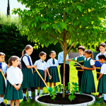 Sustainable School Project**

"A group of fully clothed Italian schoolchildren participating in a 'Green School' project, planting trees in a school garden, appropriate attire, safe for work, perfect anatomy, natural proportions, family-friendly, bright sunny day, educational setting, learning about nature, well-formed hands, proper finger count, professional illustration."

**