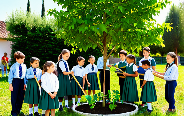 Sustainable School Project**

"A group of fully clothed Italian schoolchildren participating in a 'Green School' project, planting trees in a school garden, appropriate attire, safe for work, perfect anatomy, natural proportions, family-friendly, bright sunny day, educational setting, learning about nature, well-formed hands, proper finger count, professional illustration."

**